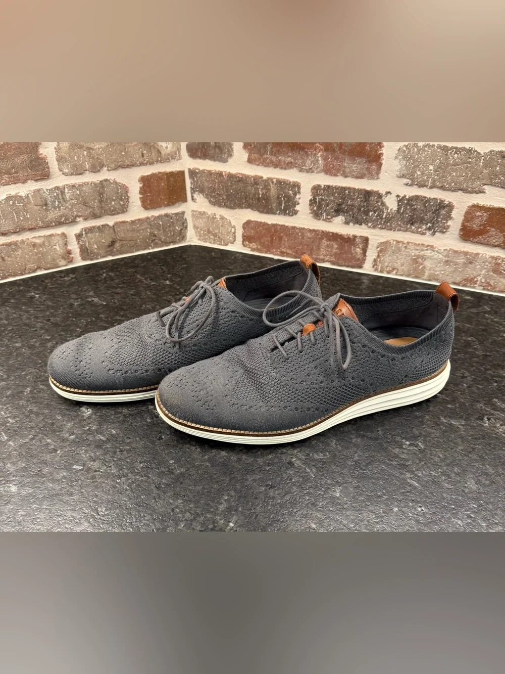 Cole Haan Original Grand Energyweave Wingtip Oxfords in Gray with Brown Accents